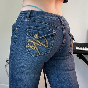 vtg low rise south pole dark wash denim flare jeans